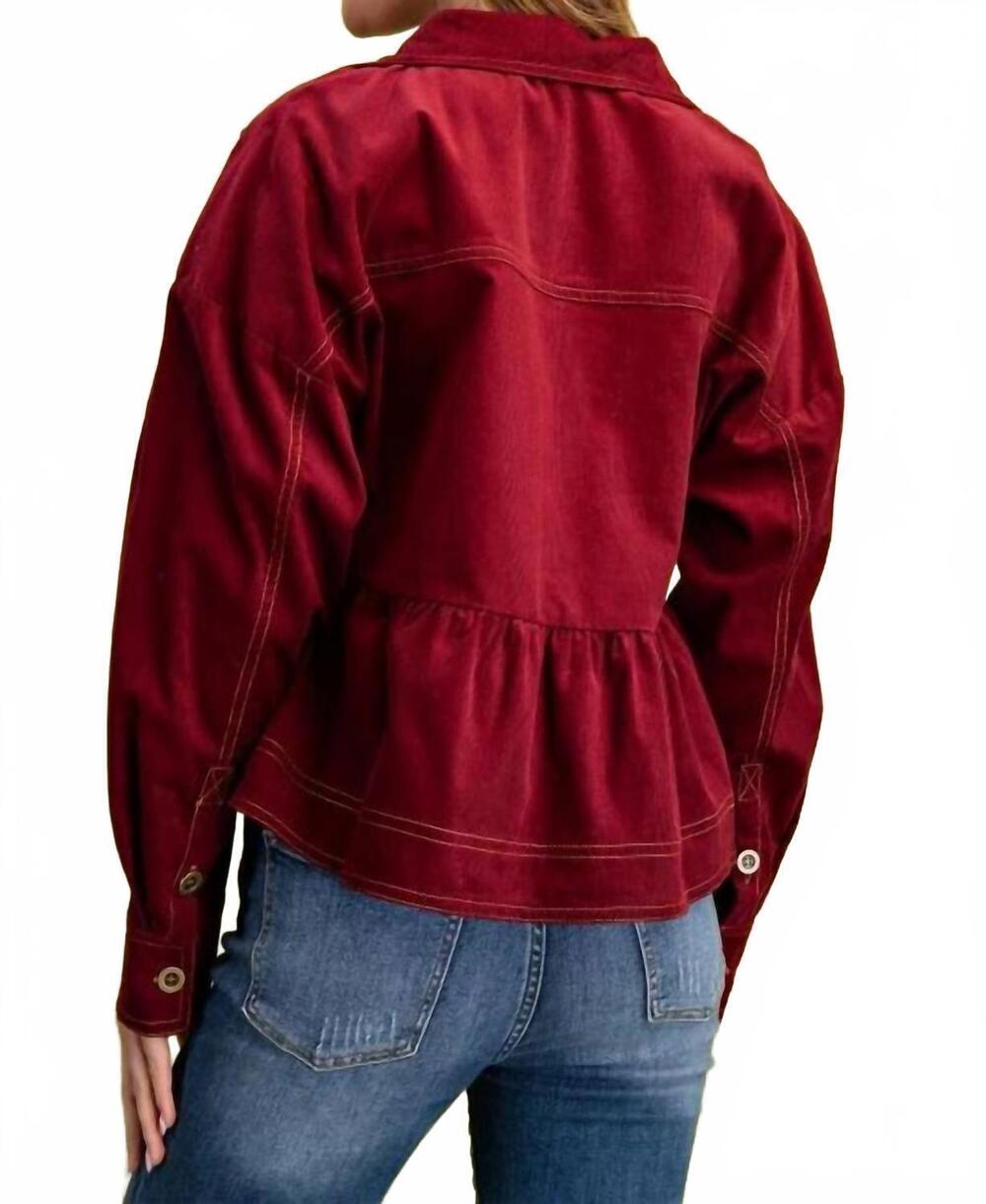 NEW GIGIO corduroy babydoll style button up jacket in burgundy - Picture 3 of 5